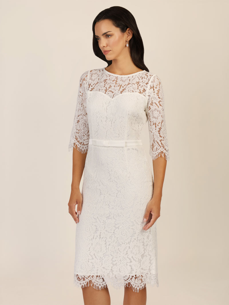 APART Spitzenkleid mit Schleifen-Gürtel | creme