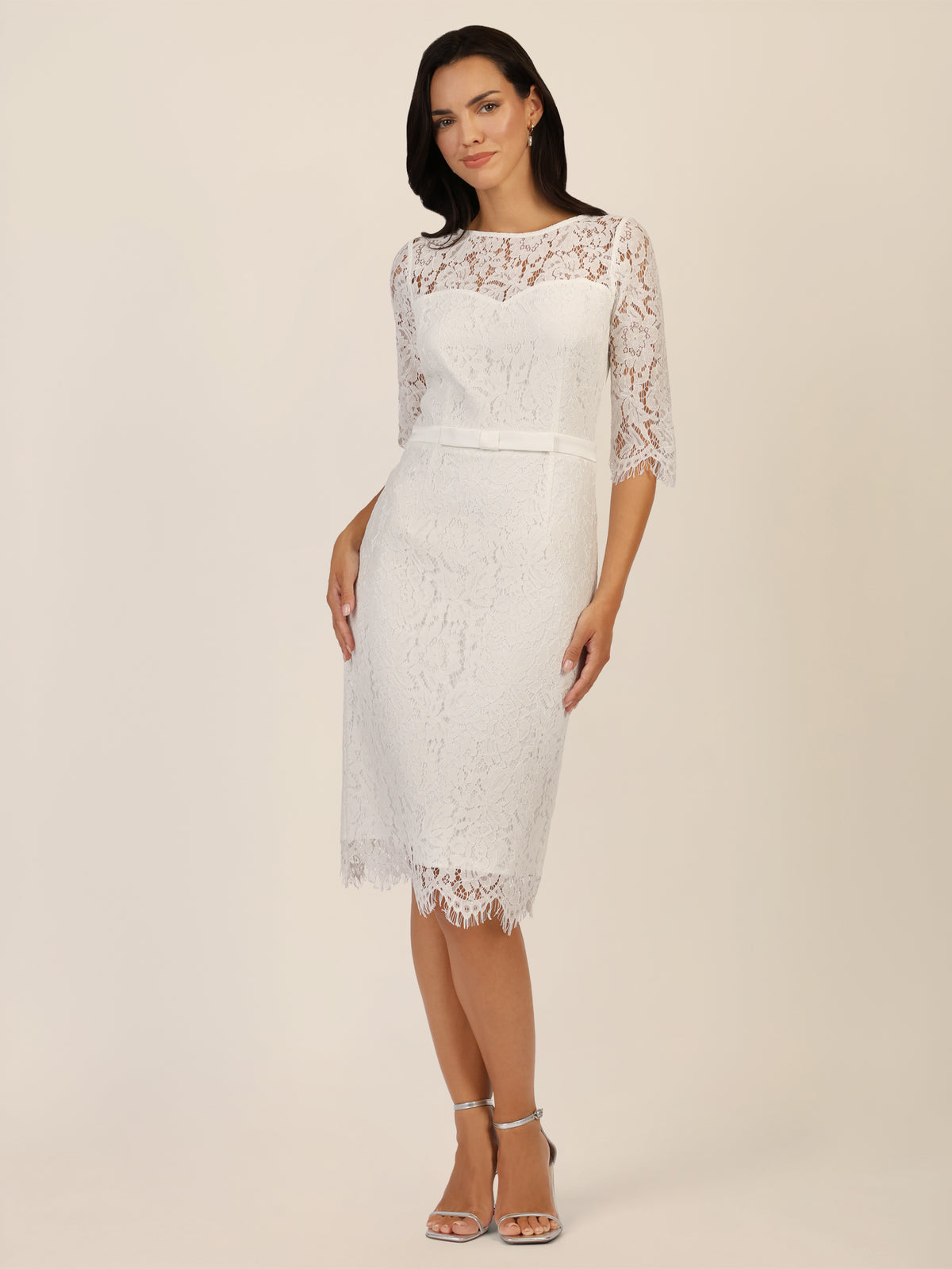 APART Spitzenkleid mit Schleifen-Gürtel | creme