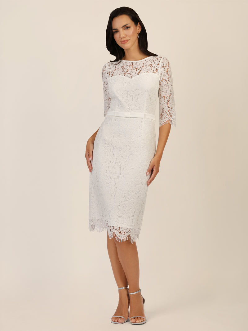 APART Spitzenkleid mit Schleifen-Gürtel | creme