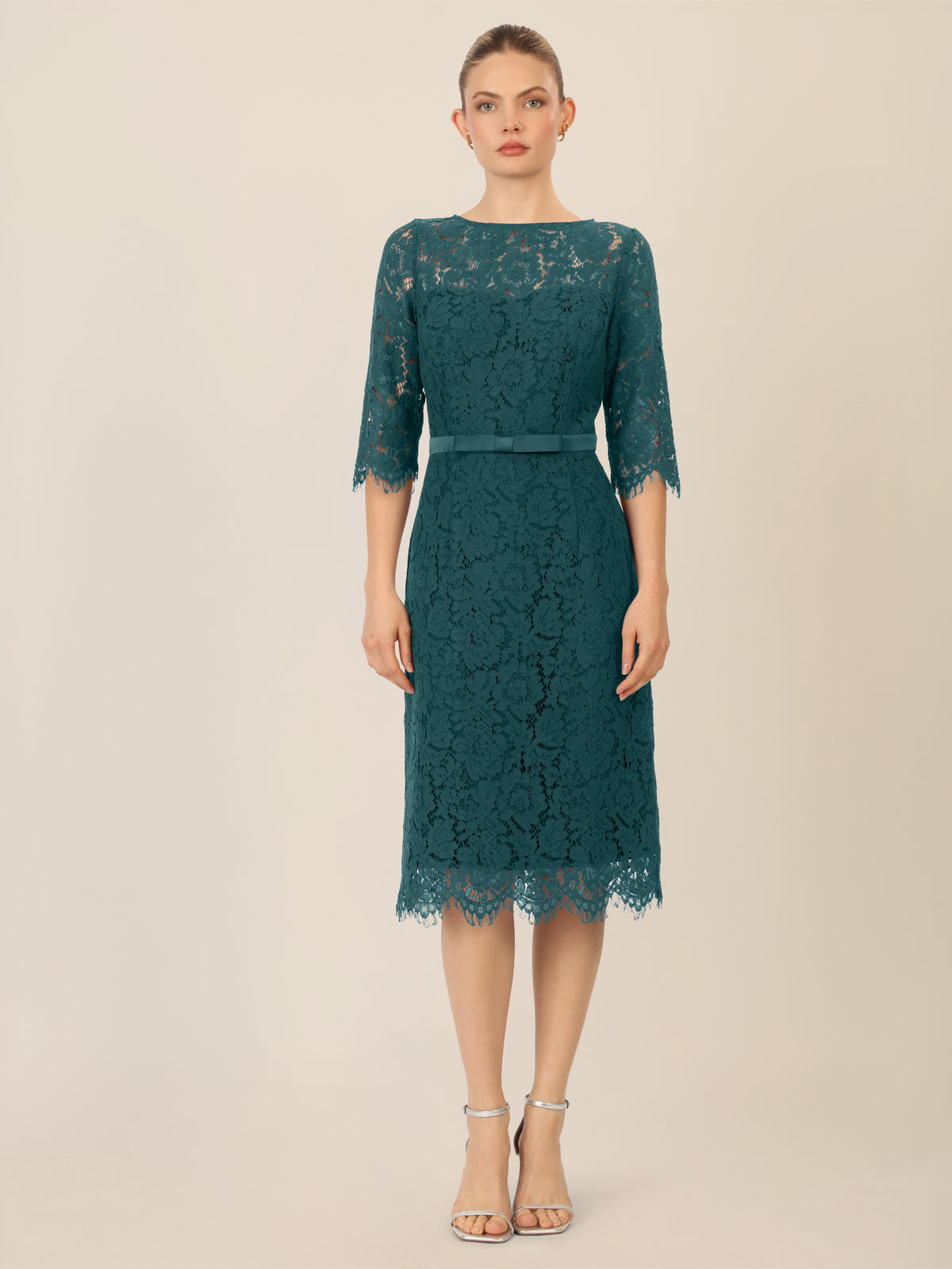 APART Spitzenkleid mit Schleifen-Gürtel | dunkelgrün