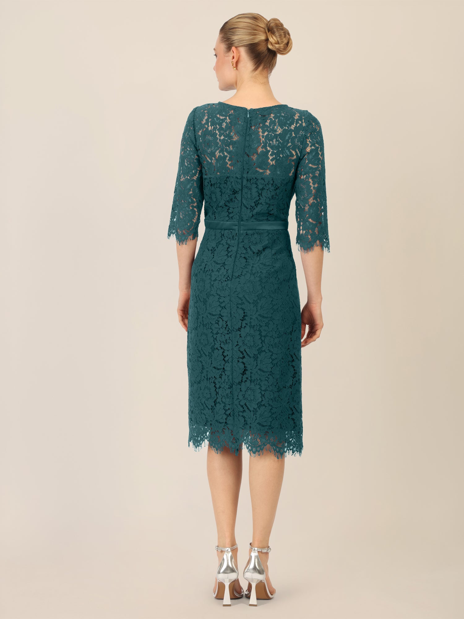 APART Spitzenkleid mit Schleifen-Gürtel | dunkelgrün
