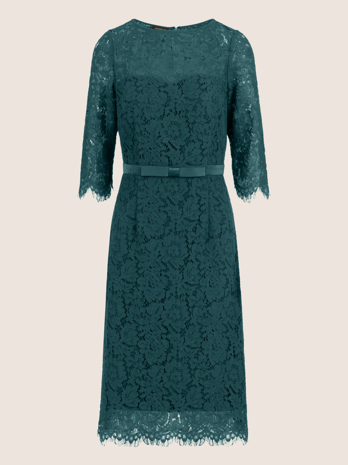 APART Spitzenkleid mit Schleifen-Gürtel | dunkelgrün
