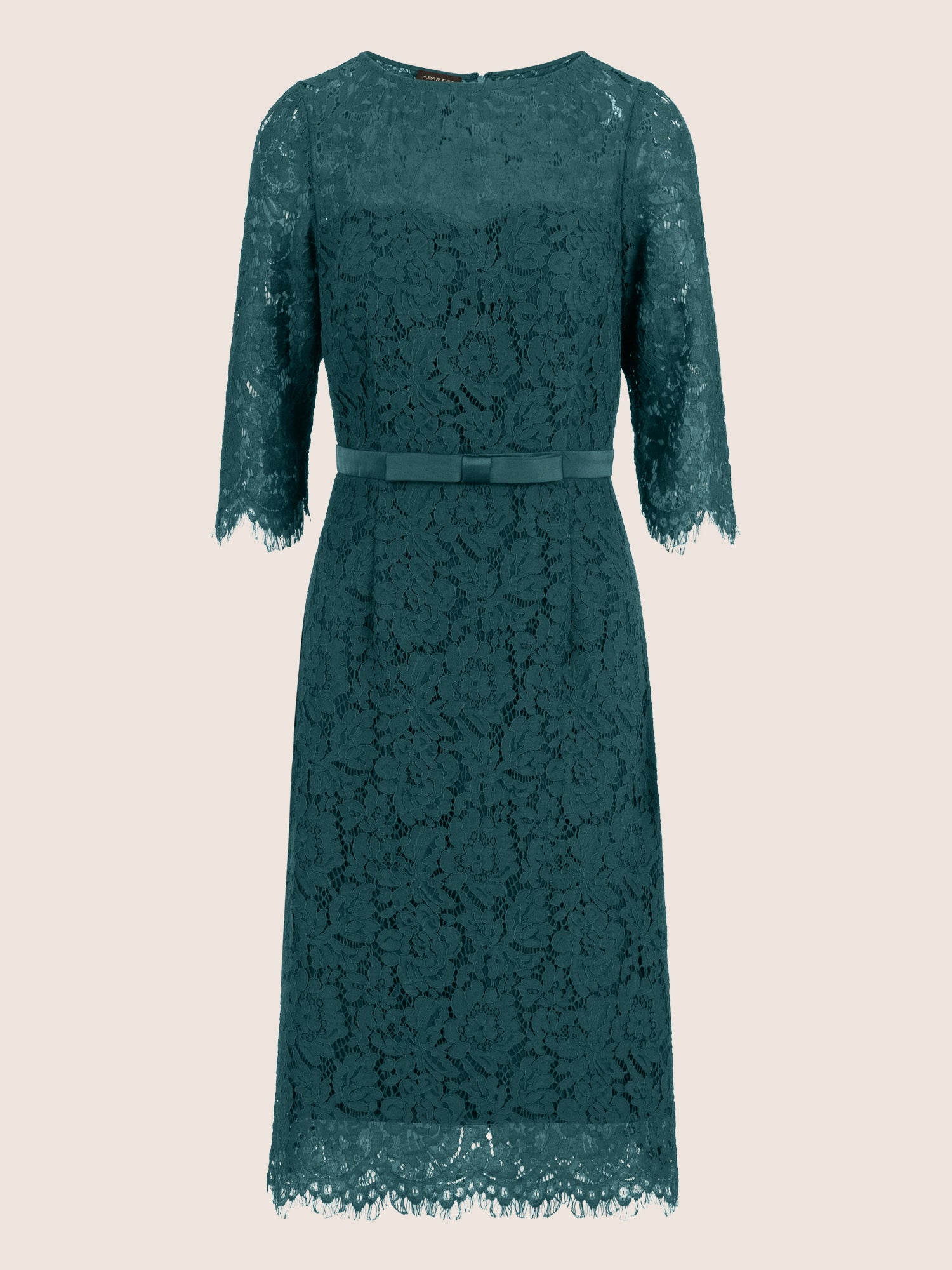 APART Spitzenkleid mit Schleifen-Gürtel | dunkelgrün