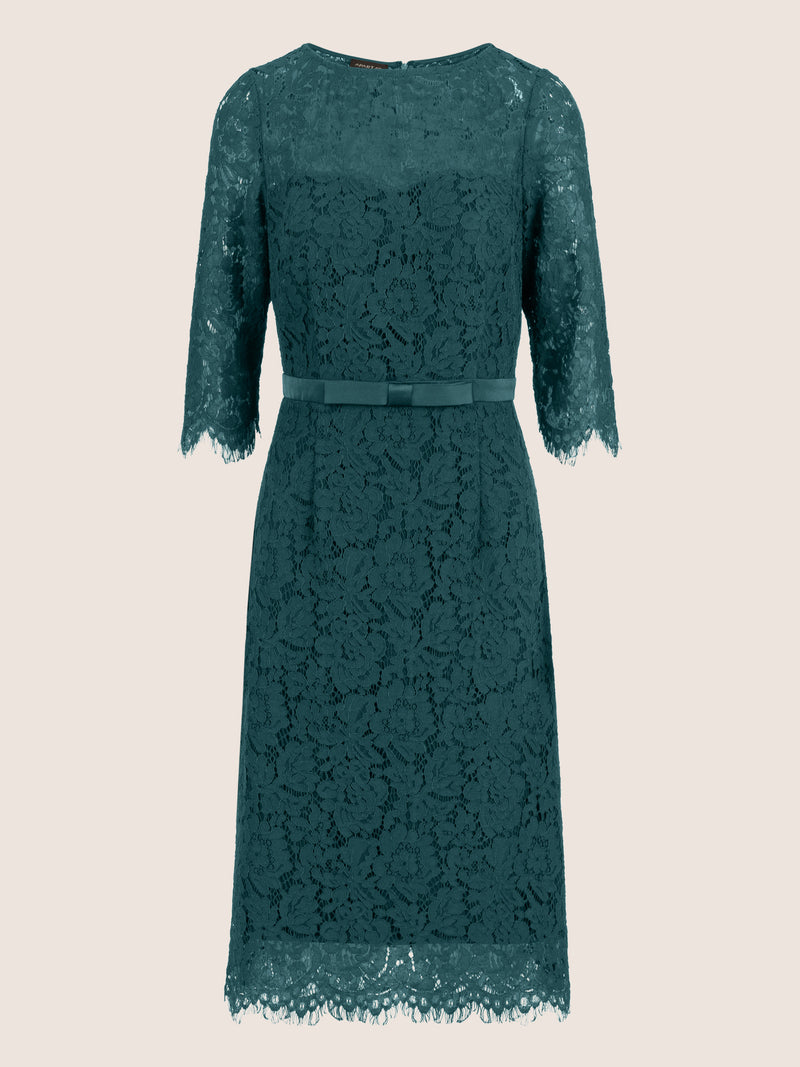APART Spitzenkleid mit Schleifen-Gürtel | dunkelgrün