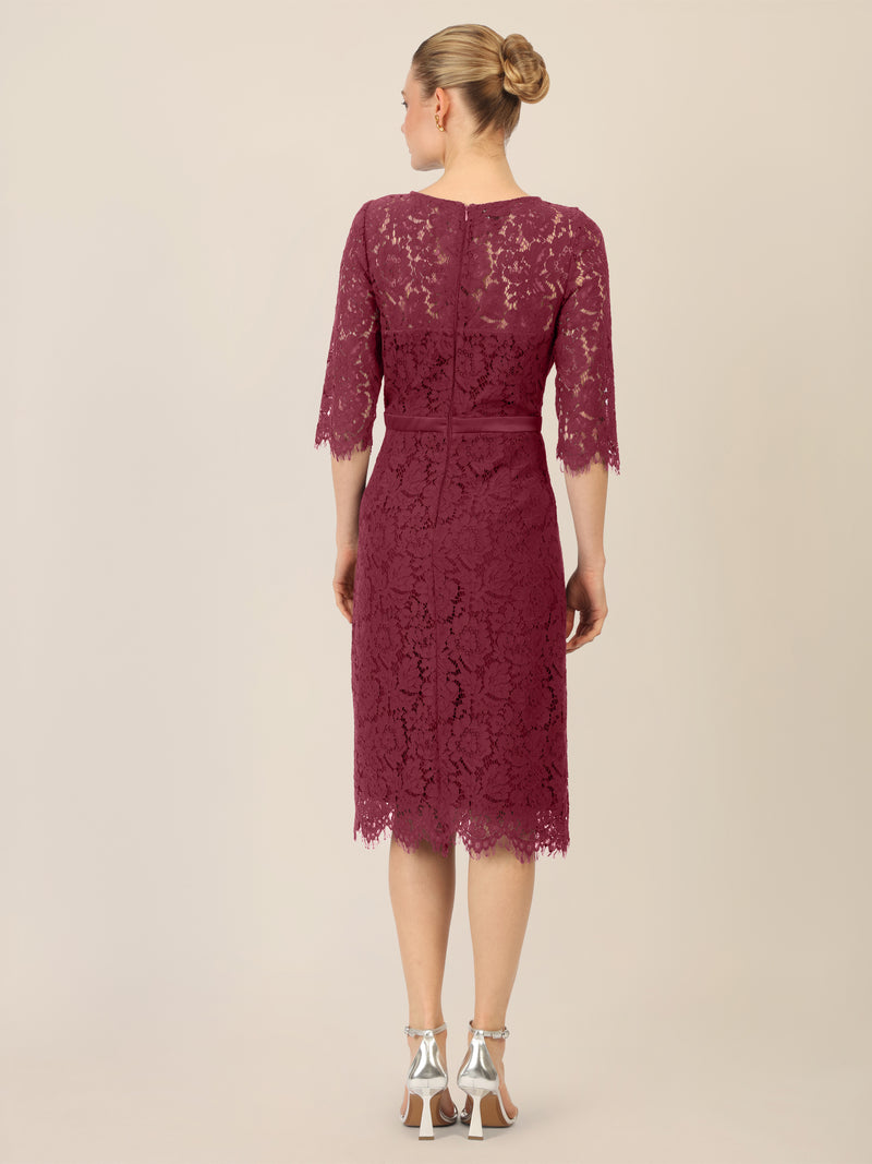 APART Spitzenkleid mit Schleifen-Gürtel | bordeauxrot