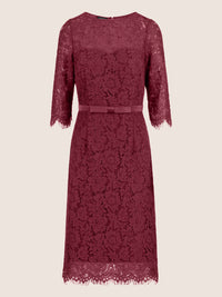 APART Spitzenkleid mit Schleifen-Gürtel | bordeauxrot