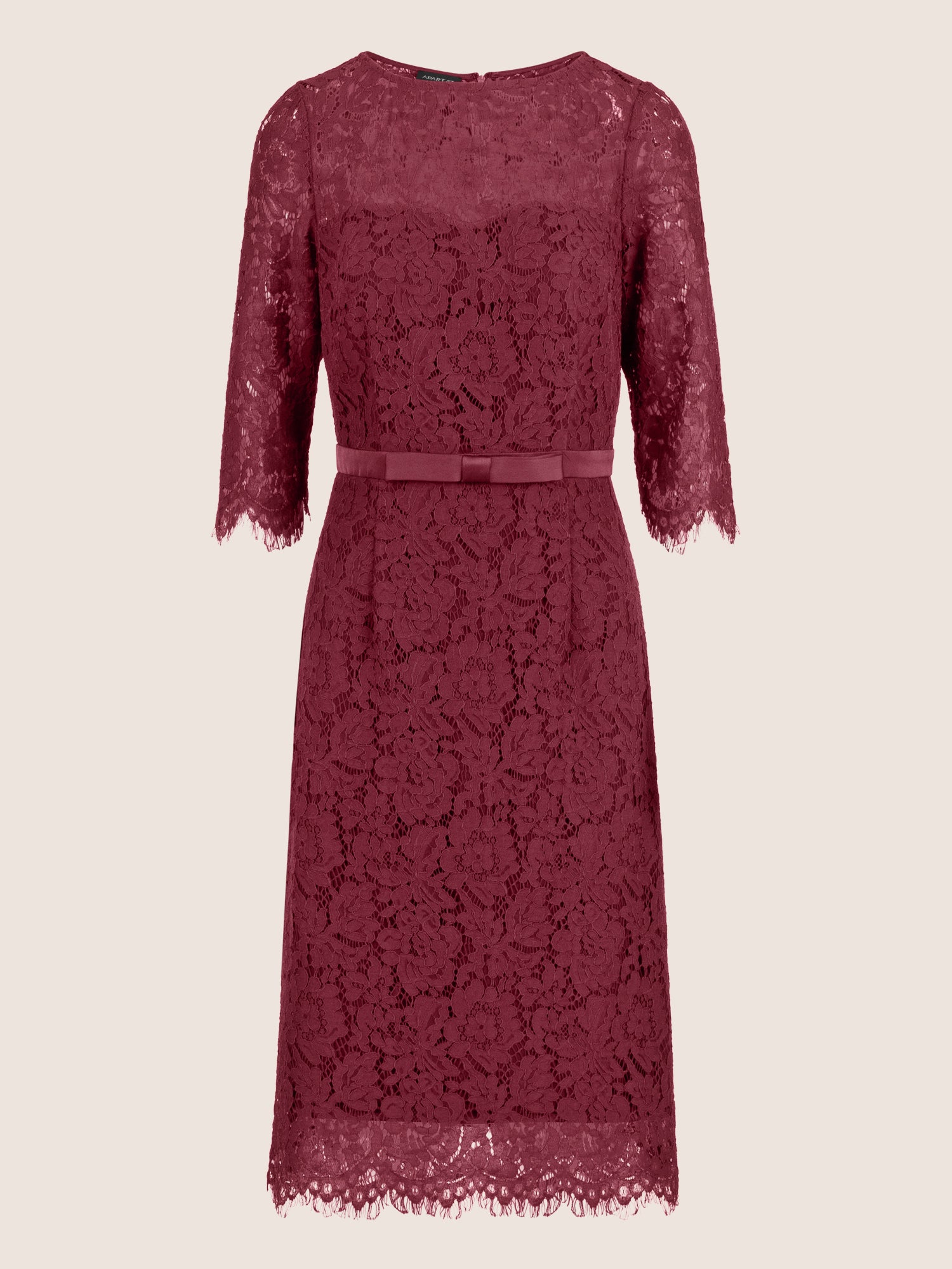 APART Spitzenkleid mit Schleifen-Gürtel | bordeauxrot