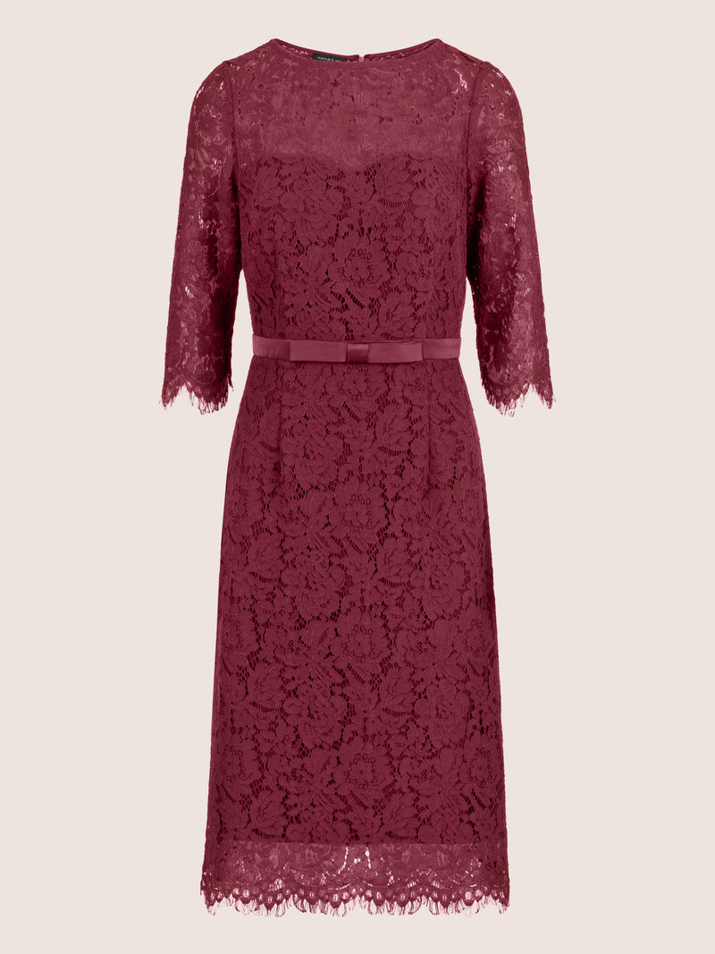 APART Spitzenkleid mit Schleifen-Gürtel | bordeauxrot