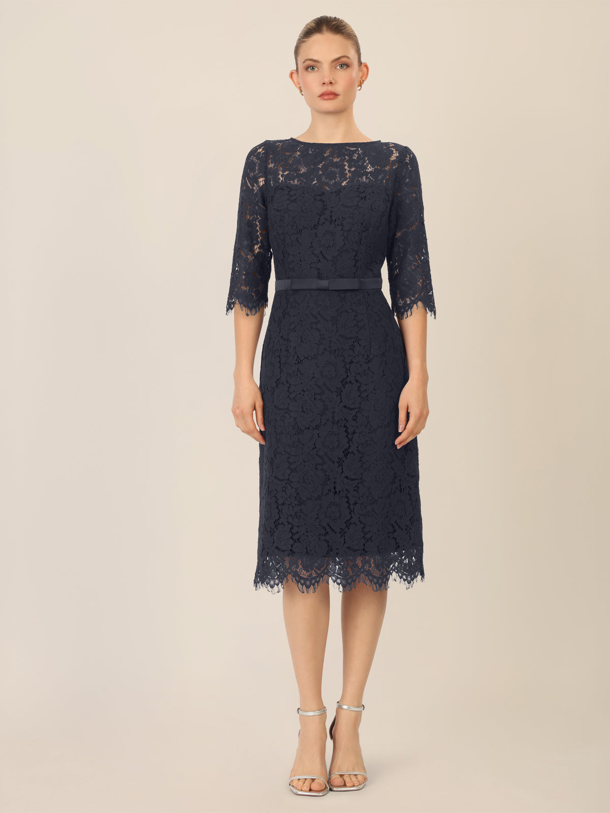 APART Spitzenkleid mit Schleifen-Gürtel | nachtblau