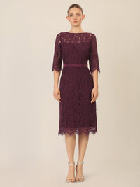 APART Spitzenkleid mit Schleifen-Gürtel | dunkel lila