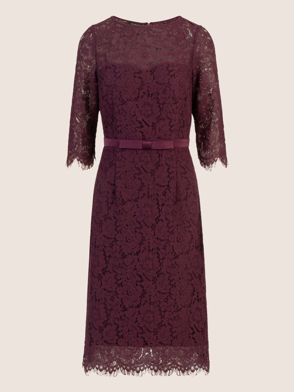 APART Spitzenkleid mit Schleifen-Gürtel | dunkel lila