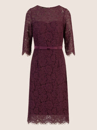 APART Spitzenkleid mit Schleifen-Gürtel | dunkel lila