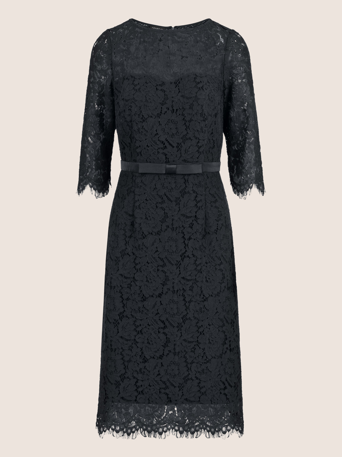 APART Spitzenkleid mit Schleifen-Gürtel | schwarz