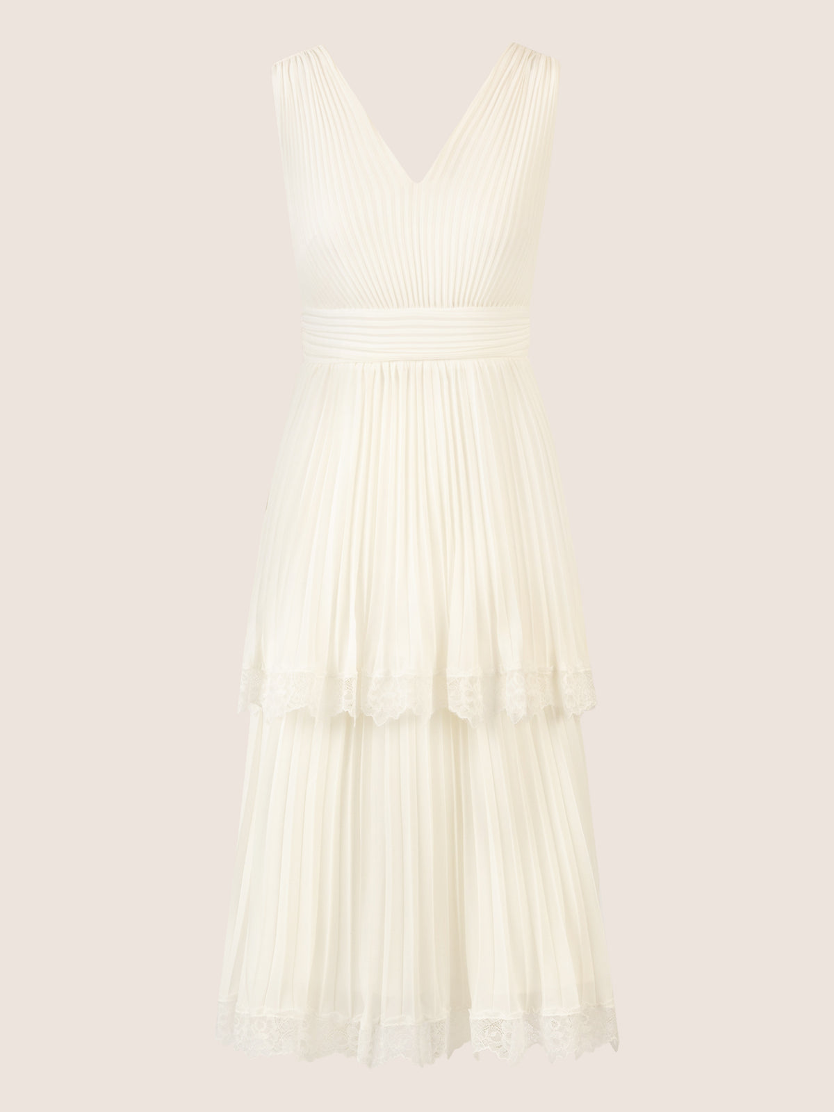 APART Plisseekleid mit Stufenrock und Spitze | creme