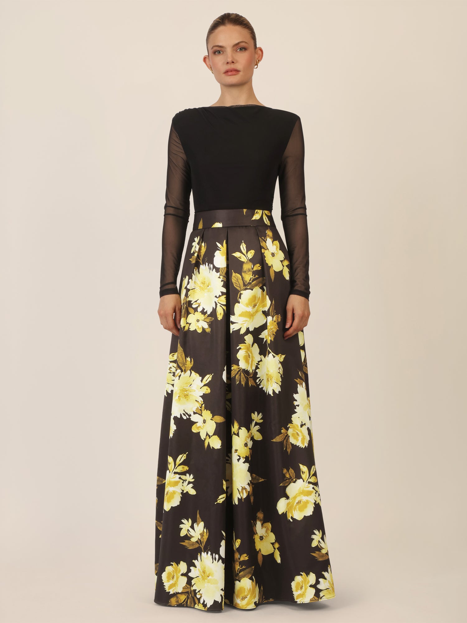 APART Satin-Meshkleid in femininer Zweiteiler-Optik | schwarz-multicolor