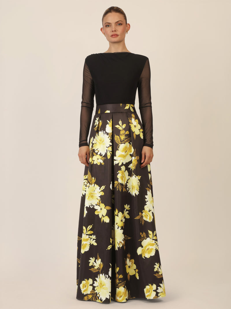 APART Satin-Meshkleid in femininer Zweiteiler-Optik | schwarz-multicolor