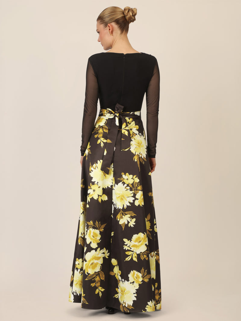 APART Satin-Meshkleid in femininer Zweiteiler-Optik | schwarz-multicolor