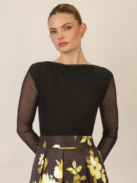 APART Satin-Meshkleid in femininer Zweiteiler-Optik | schwarz-multicolor