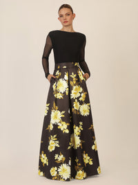 APART Satin-Meshkleid in femininer Zweiteiler-Optik | schwarz-multicolor