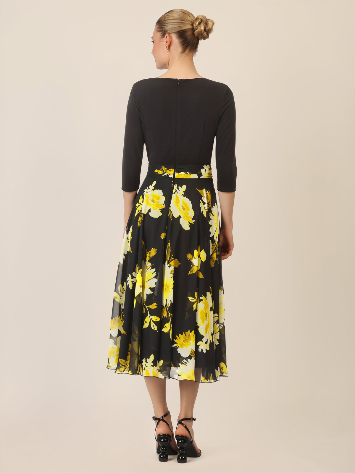 APART Chiffonkleid mit floralem Rockteil | schwarz-multicolor