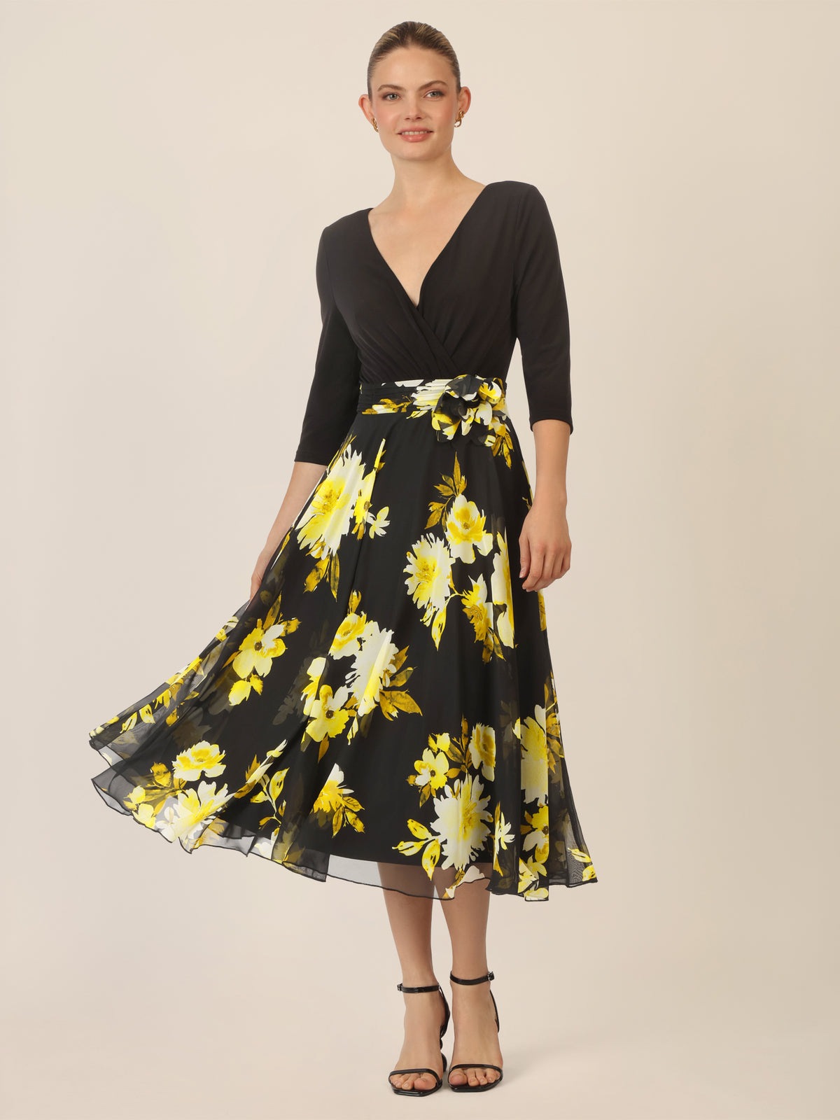 APART Chiffonkleid mit floralem Rockteil | schwarz-multicolor