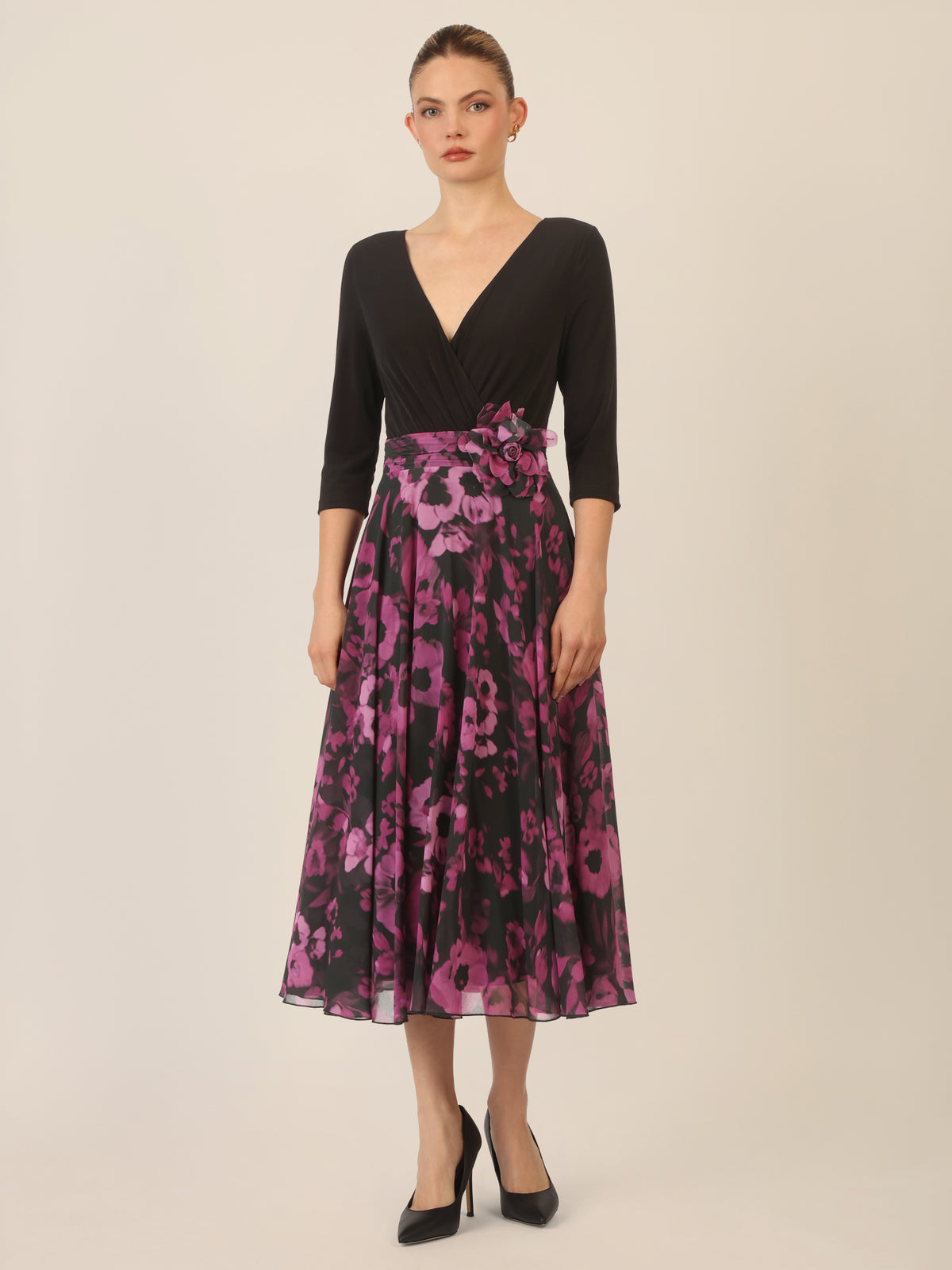 APART Chiffonkleid mit Wickeloptik in Oberteil | schwarz-multicolor