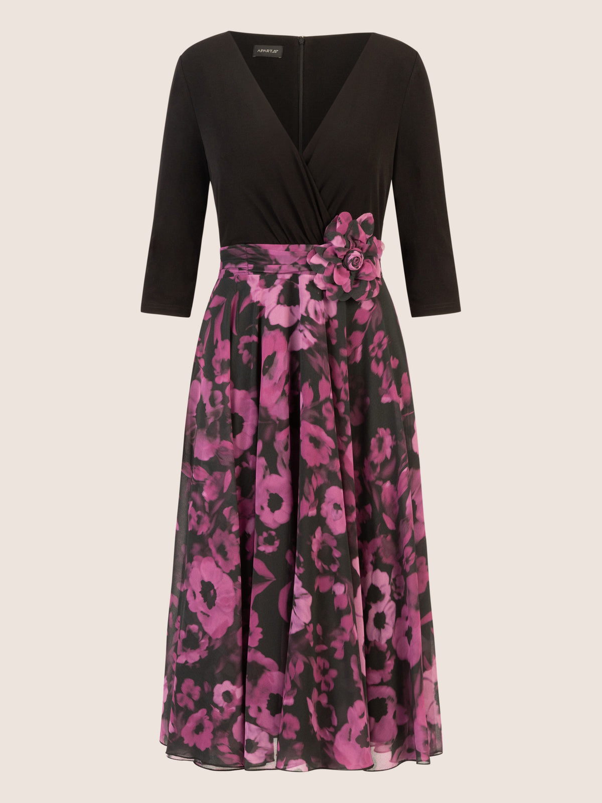 APART Chiffonkleid mit Wickeloptik in Oberteil | schwarz-multicolor