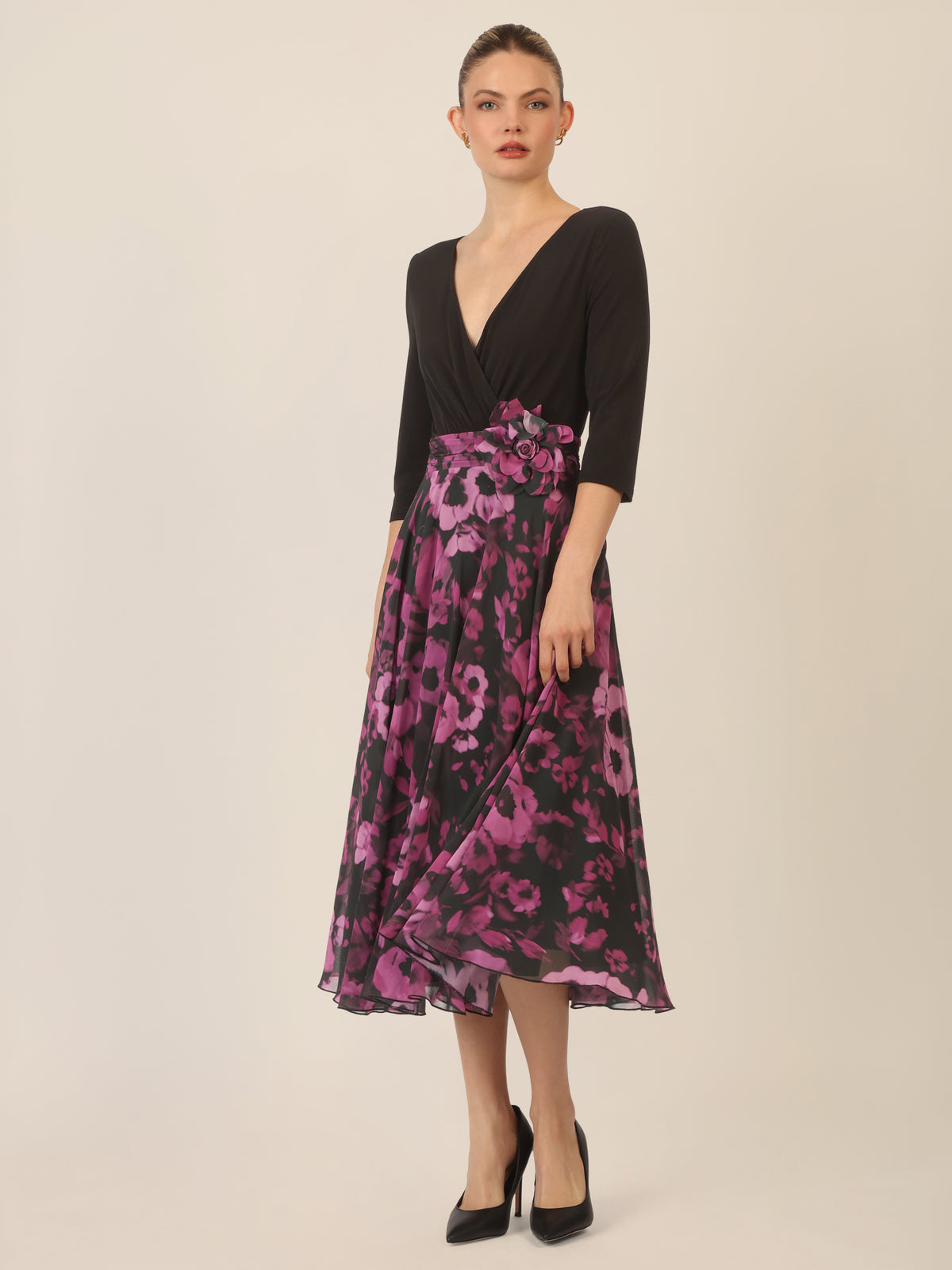 APART Chiffonkleid mit Wickeloptik in Oberteil | schwarz-multicolor