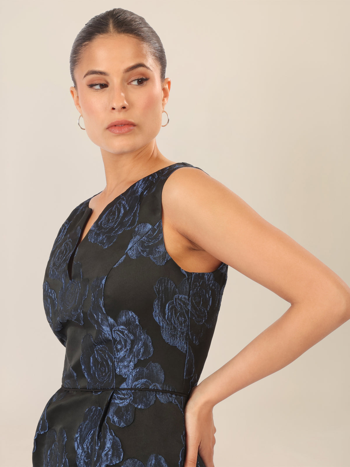 APART Jacquardkleid mit floralen Strukturen | schwarz-nachtblau