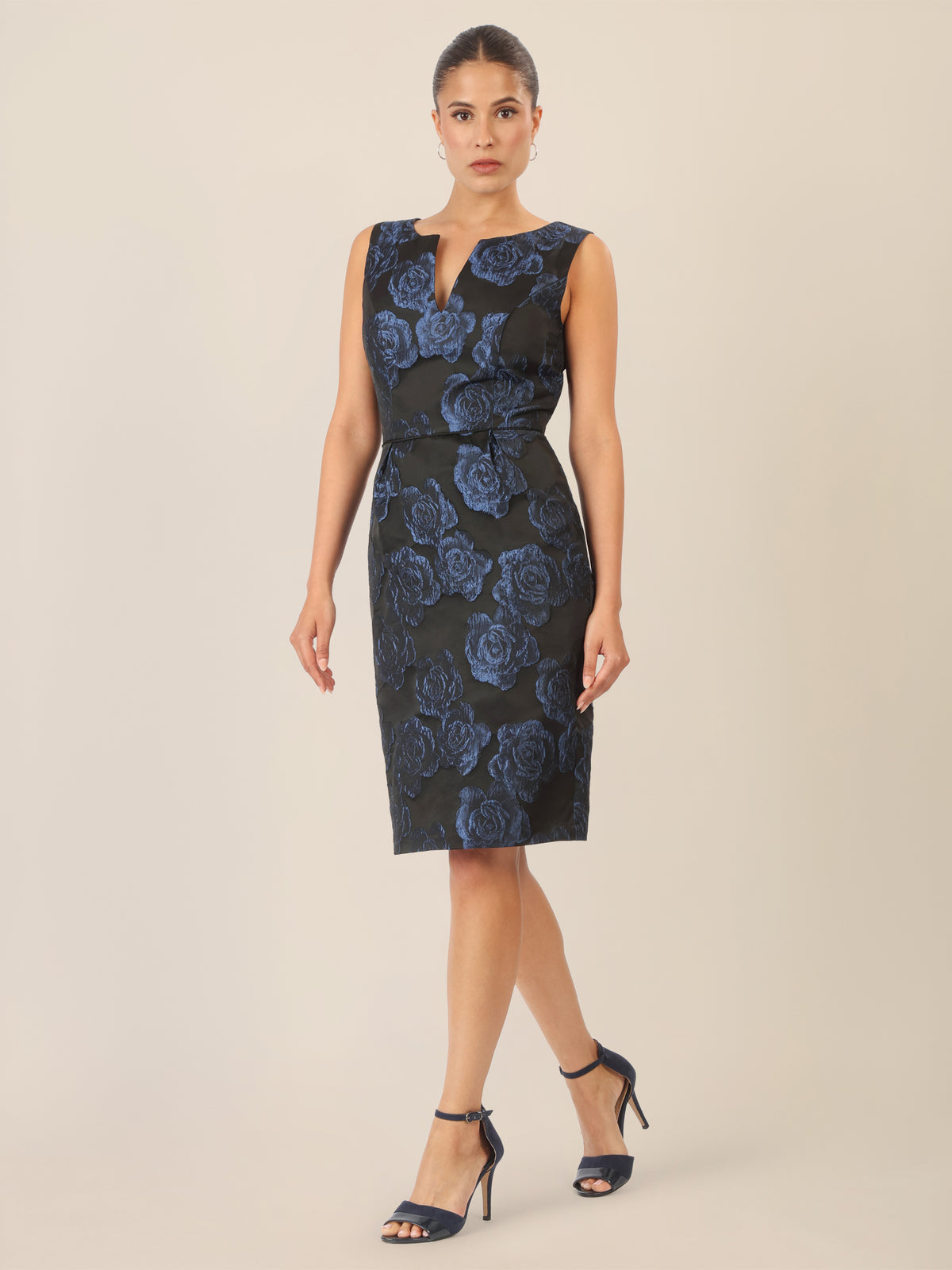 APART Jacquardkleid mit floralen Strukturen | schwarz-nachtblau