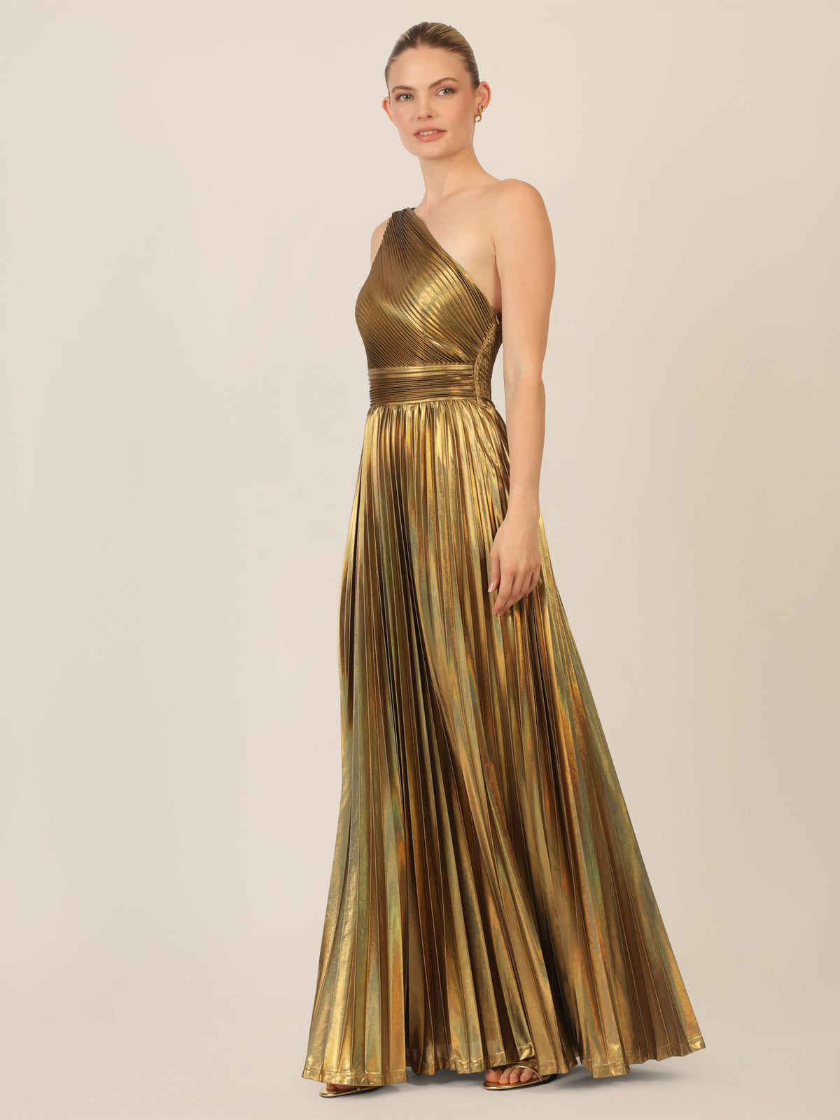 APART One-Shoulder Abendkleid mit Plissee- Drapierung | gold