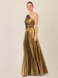 APART One-Shoulder Abendkleid mit Plissee- Drapierung | gold