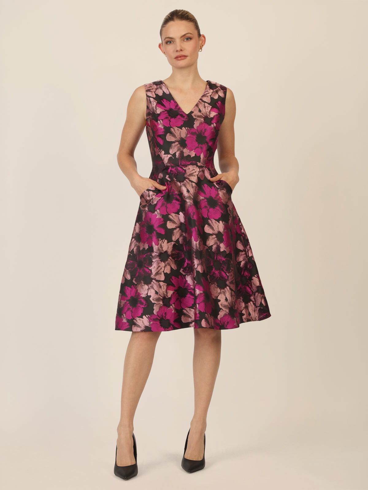 APART Jacquardkleid mit floralem Muster | schwarz-multicolor