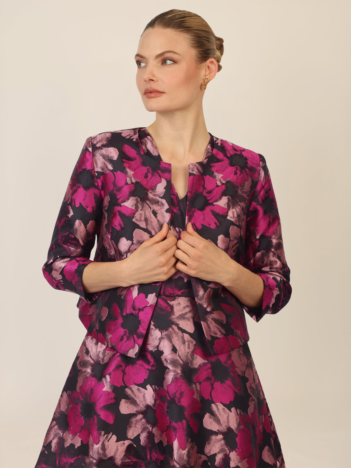 APART Jacquardbolero mit floralem Muster | schwarz-multicolor