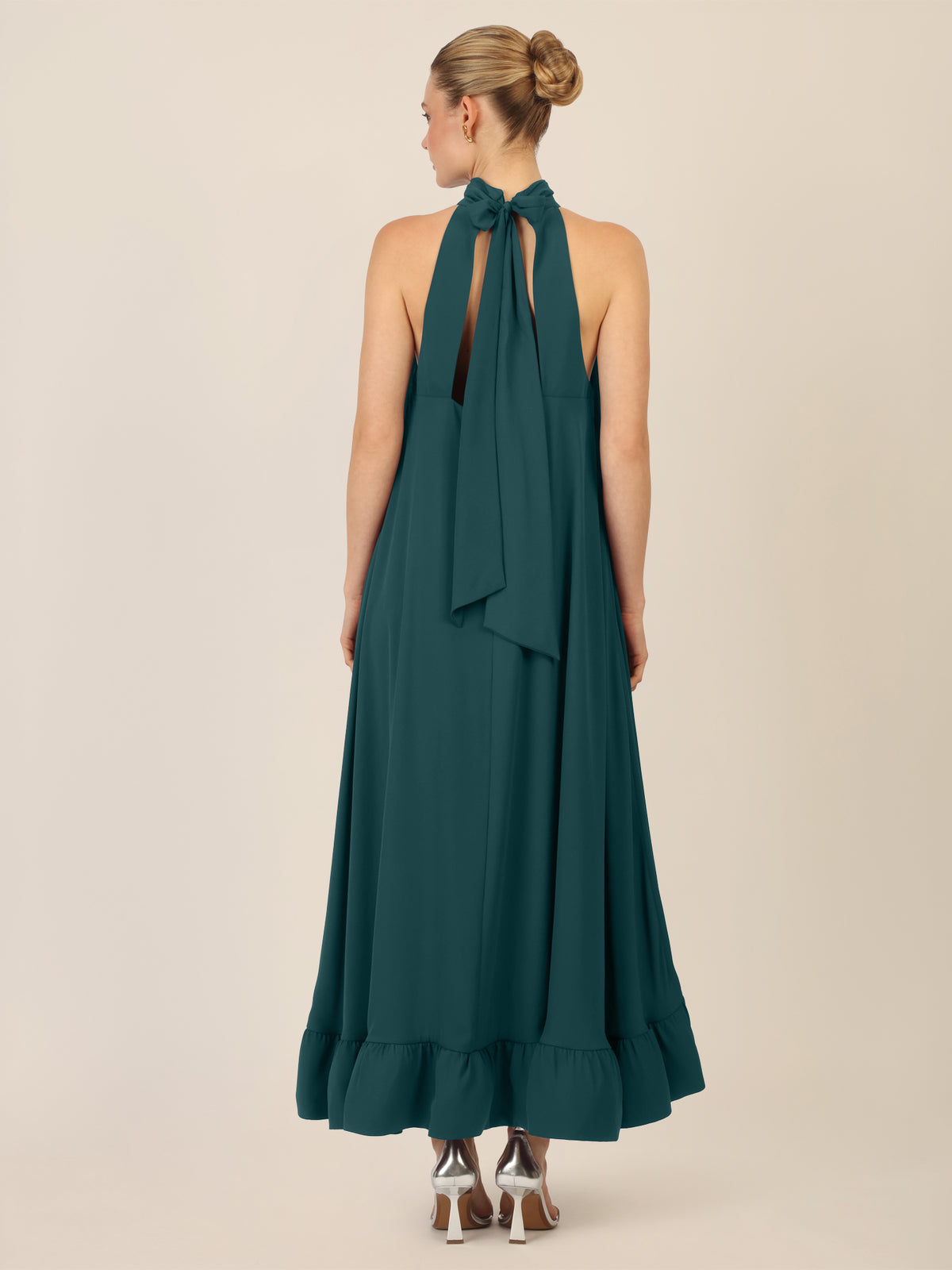 APART Chiffonkleid mit Volantsaum | dunkelgrün