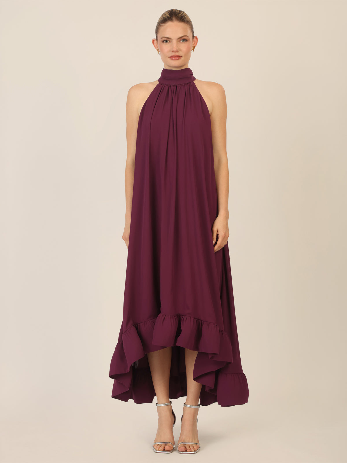 APART Chiffonkleid mit Volantsaum | dunkel lila