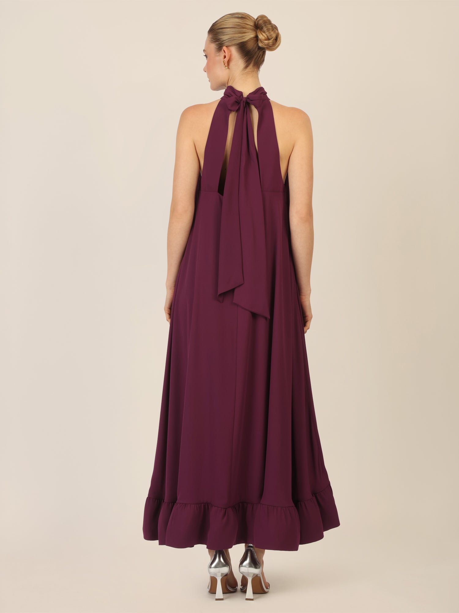 APART Chiffonkleid mit Volantsaum | dunkel lila