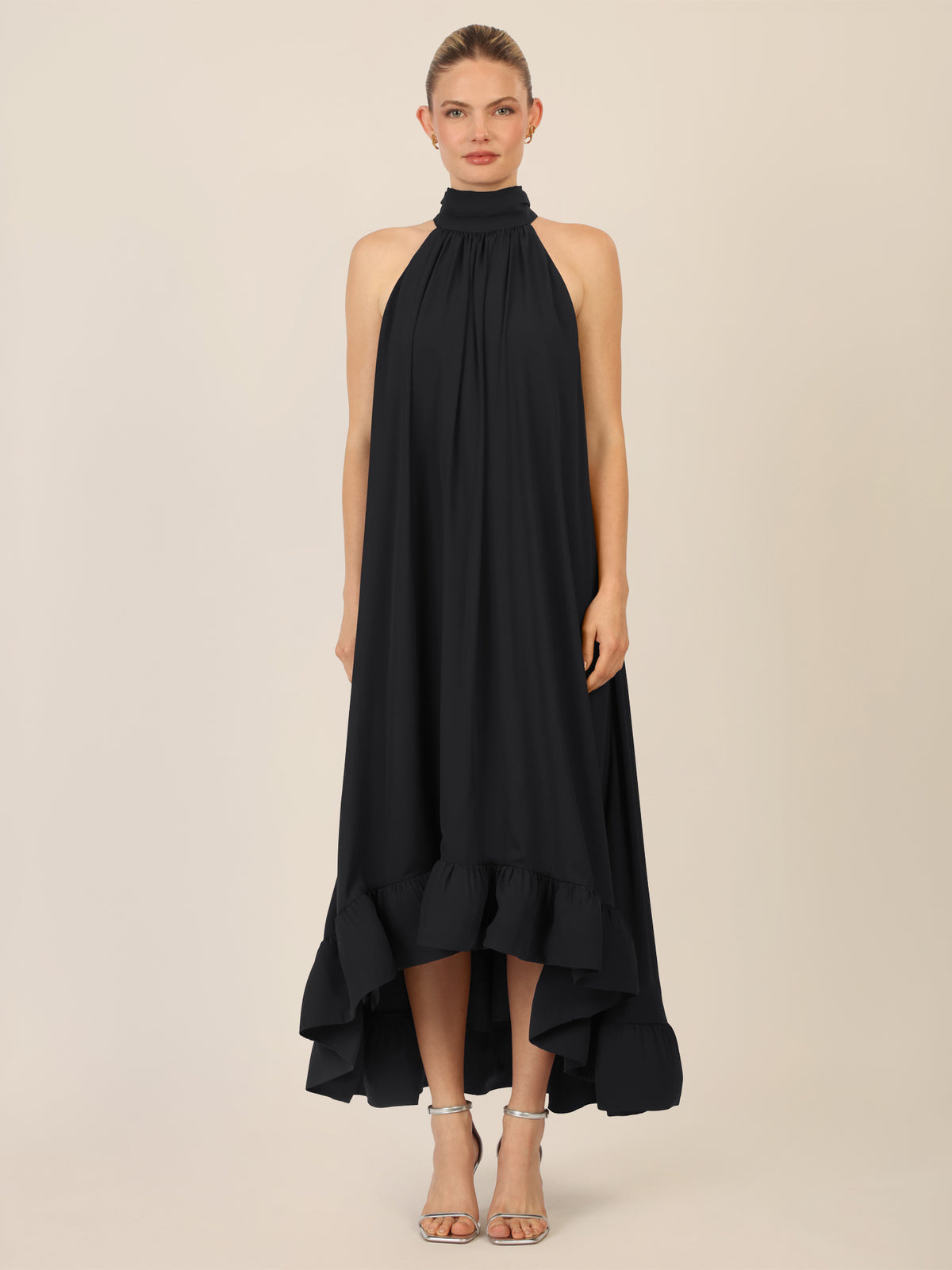 APART Chiffonkleid mit Volantsaum | schwarz