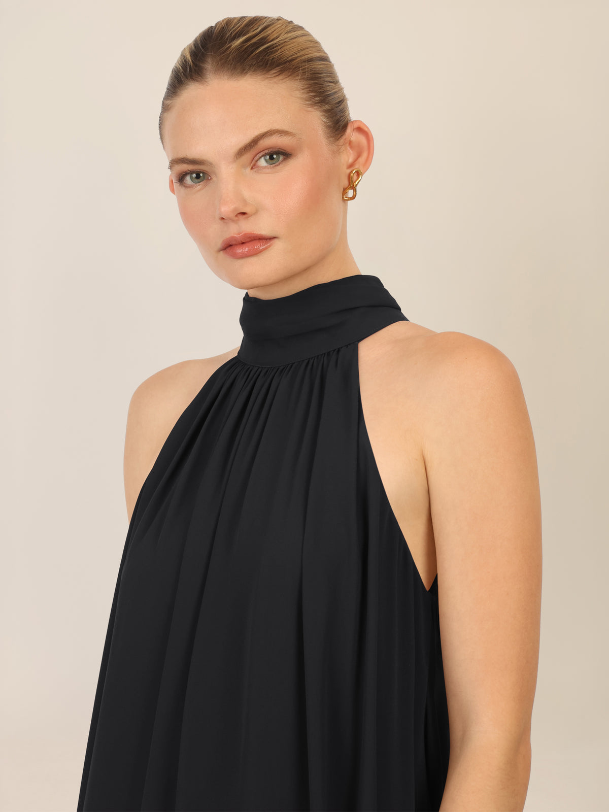 APART Chiffonkleid mit Volantsaum | schwarz