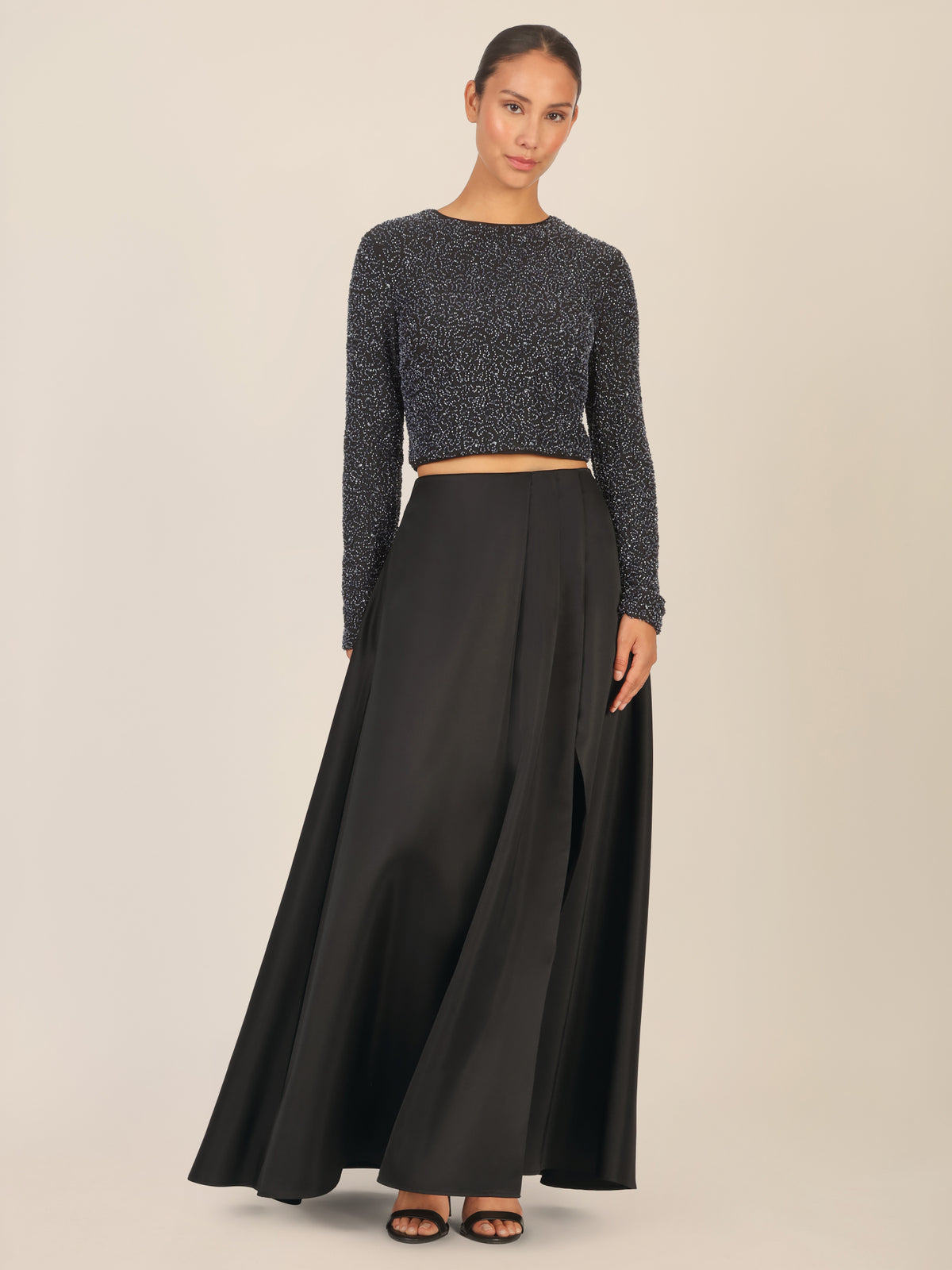 APART Langer Satinrock aus Satin mit Faltenwurf und ohne Bund | schwarz