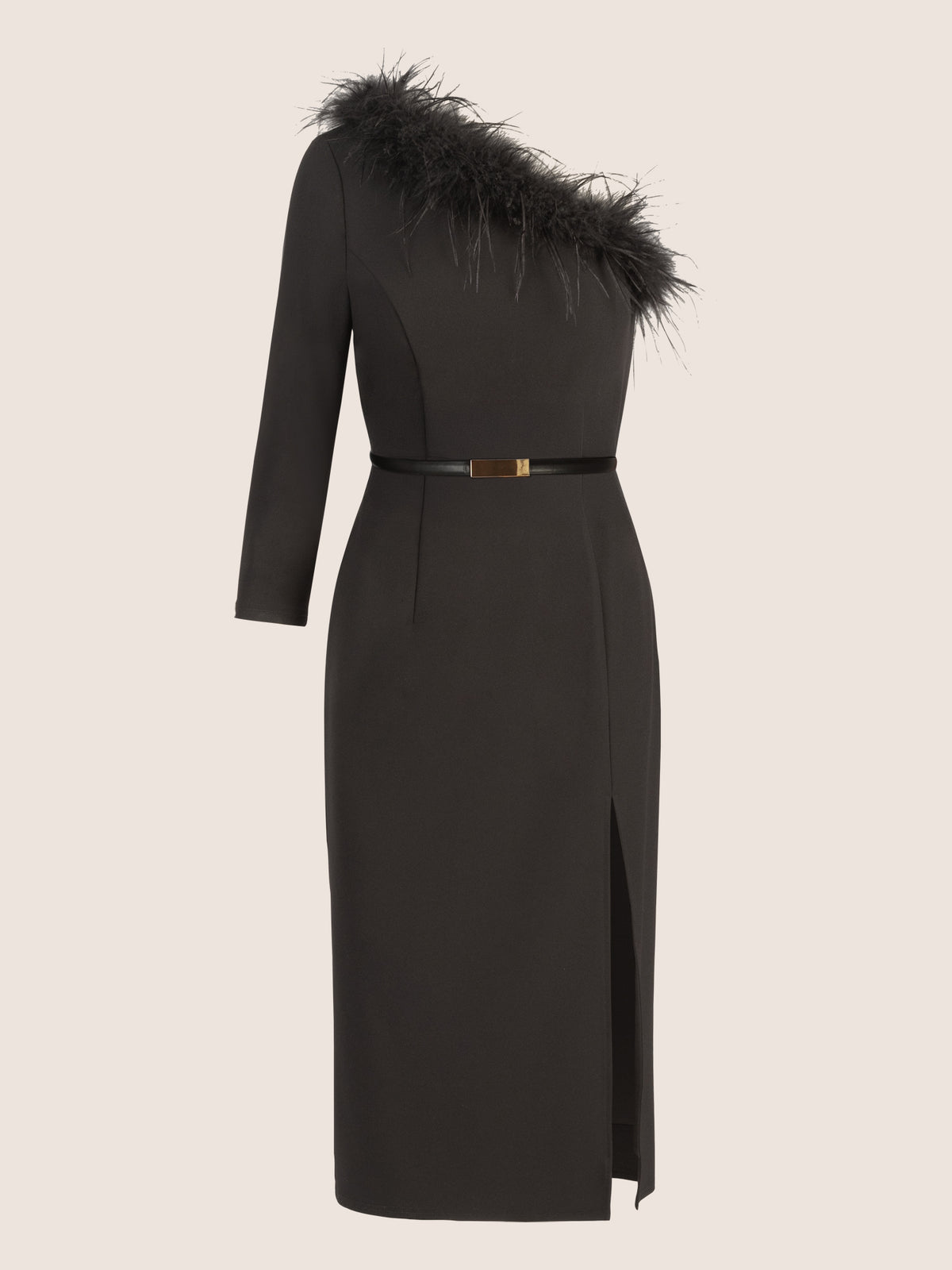 APART One-Shoulder Cocktailkleid mit Federbesatz | schwarz