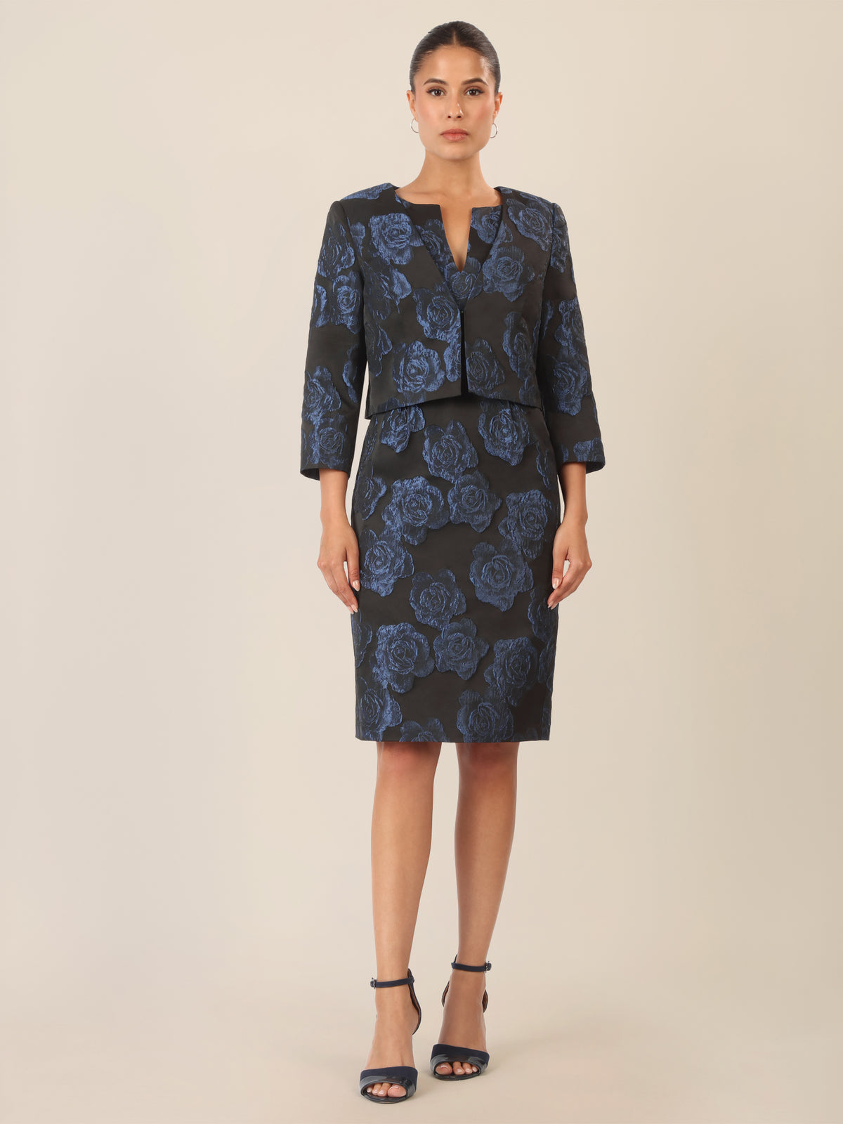 APART Jacquardbolero mit Rosenmuster | schwarz-nachtblau