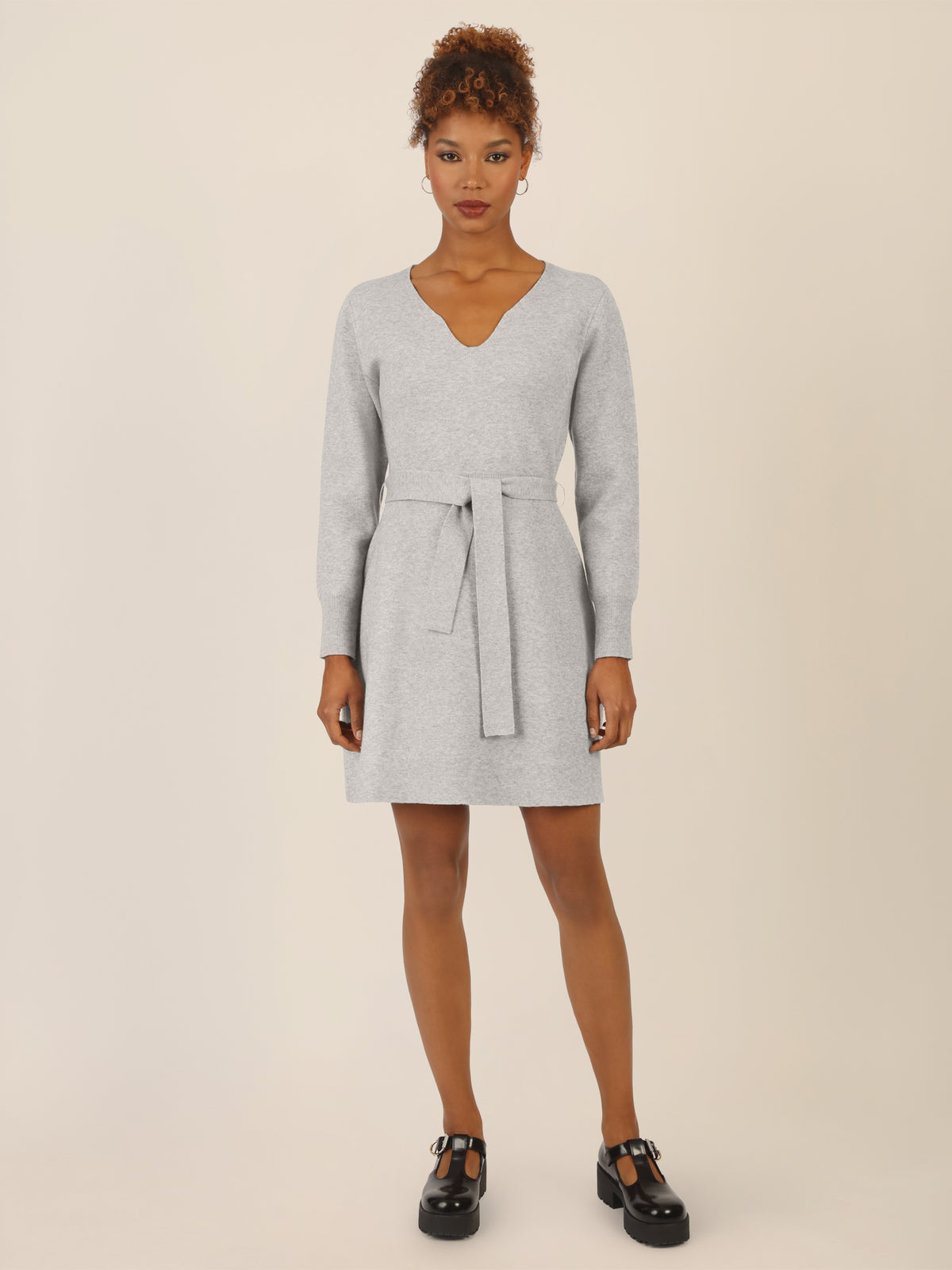 APART Strickkleid mit V-Ausschnitt | graumeliert
