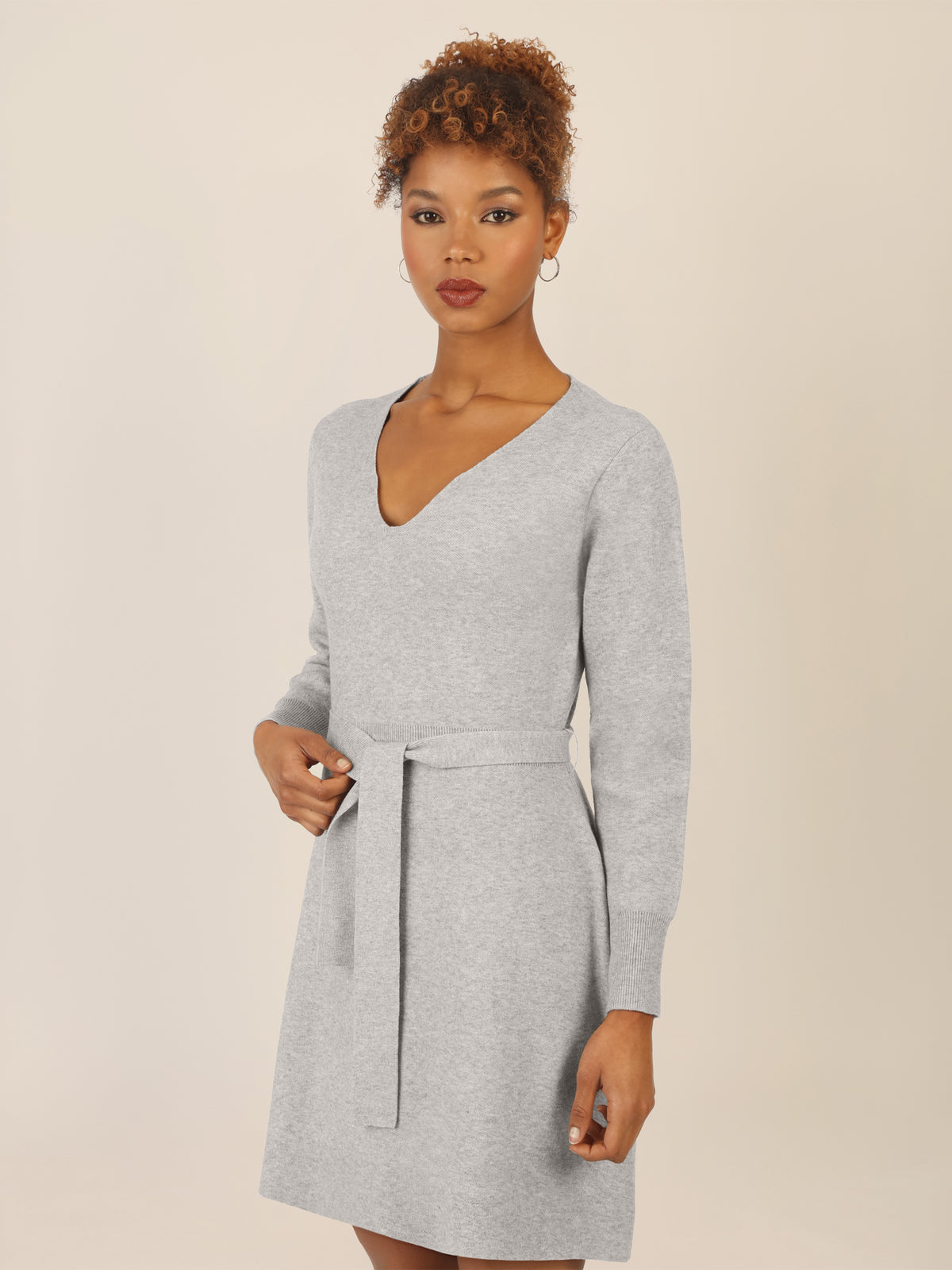 APART Strickkleid mit V-Ausschnitt | graumeliert
