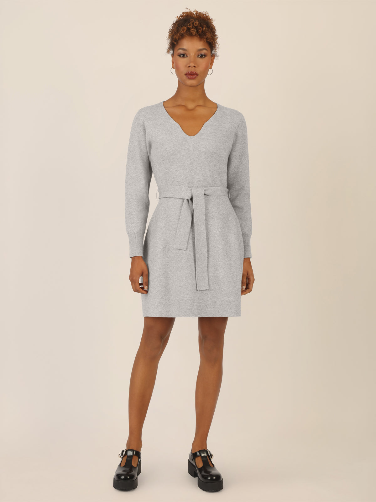 APART Strickkleid mit V-Ausschnitt | graumeliert