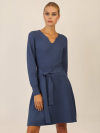 APART Strickkleid mit V-Ausschnitt | mittelblau