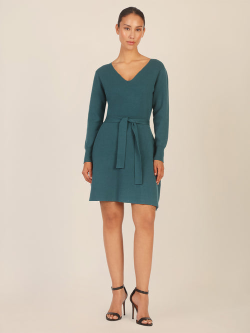 APART Strickkleid mit V-Ausschnitt | dunkelgrün image 1