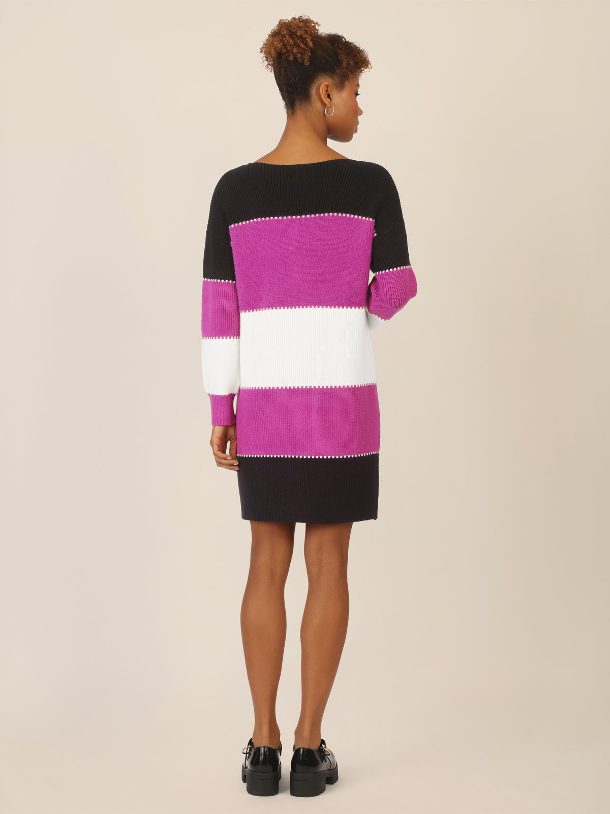 APART Colorblocking Strickkleid mit breiten Blockstreifen | schwarz-lila-creme