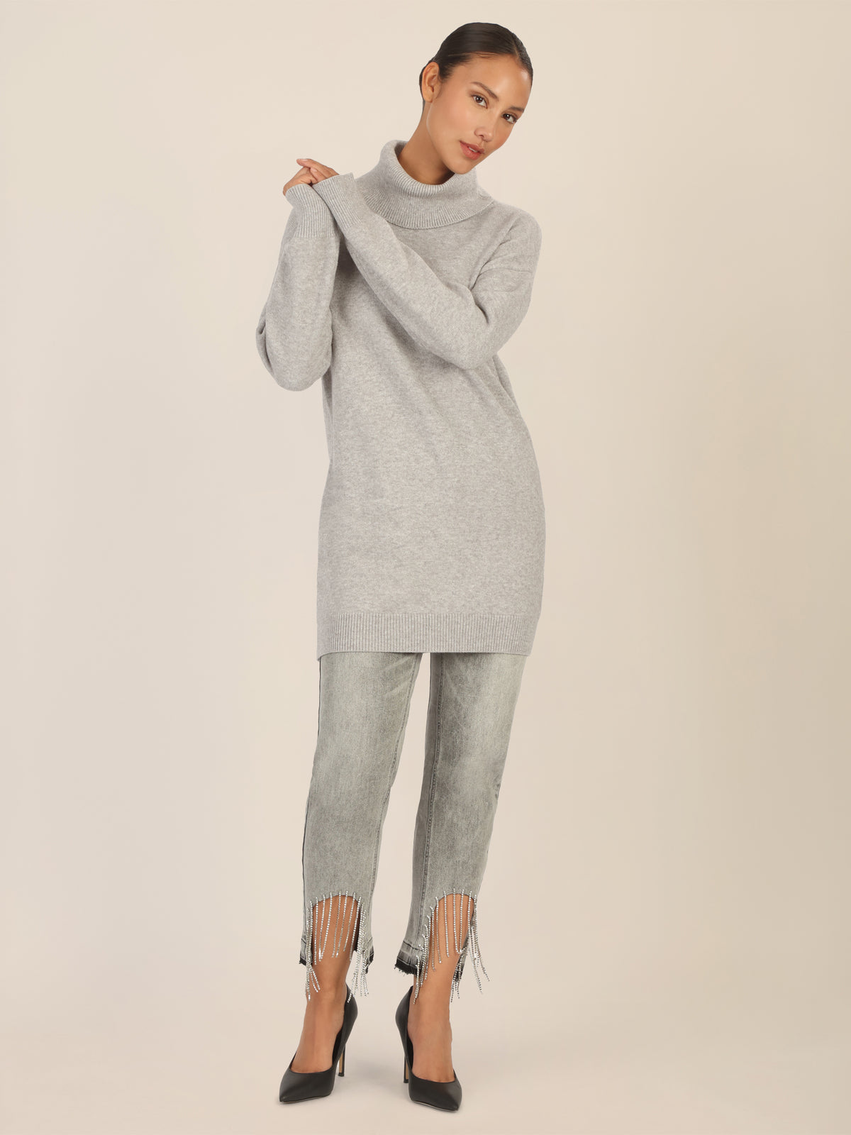 APART Overside Strickkleid mit überschnittene Schultern | graumeliert