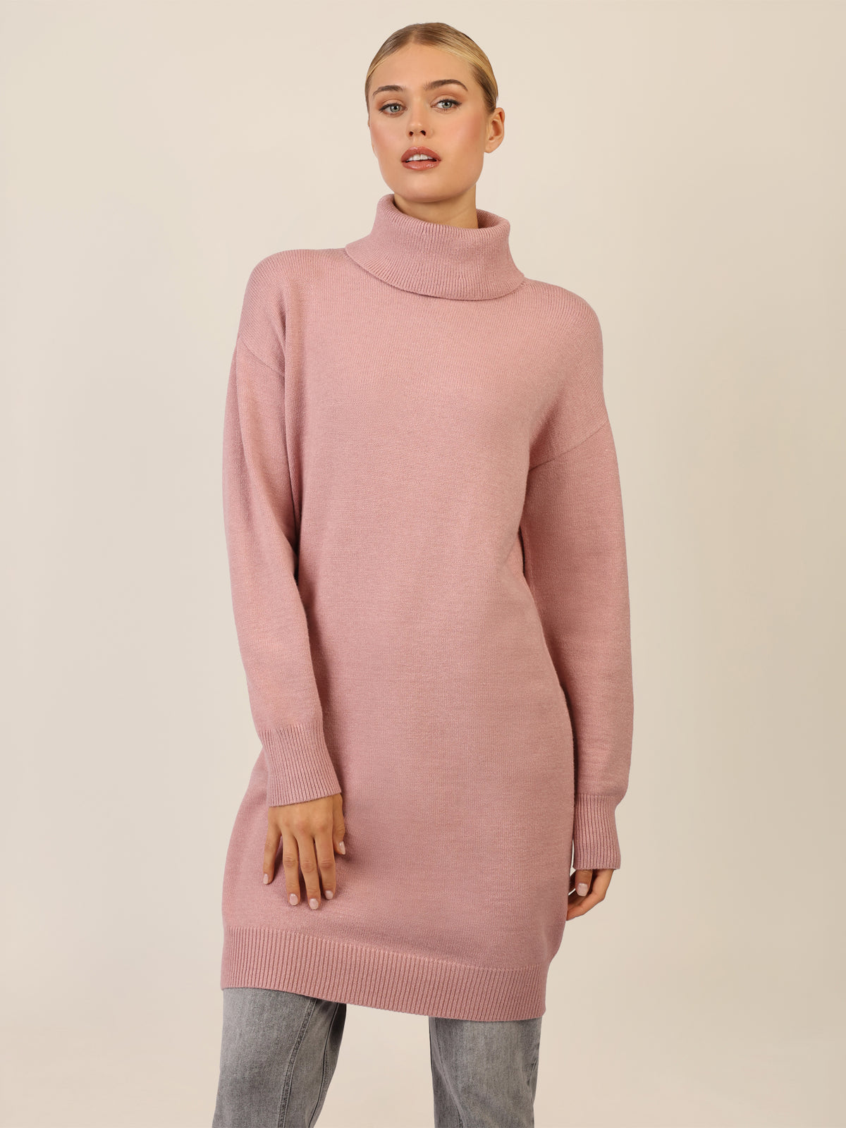 APART Overside Strickkleid mit überschnittene Schultern | mauve